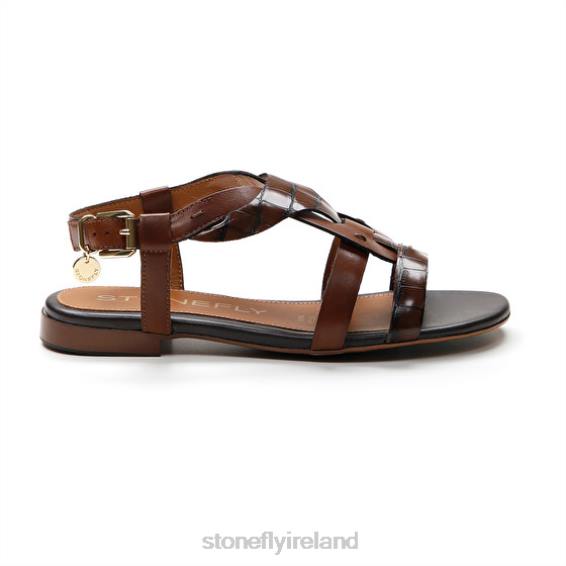 B6RB134 DAISY 6 CALF LTH/S.COCCO EMBOSSED Cigar Brown Stonefly Women Sandals