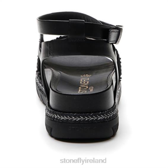 B6RB173 KERRIE 3 CALF LTH/EMBOSSED S. Black Stonefly Women Sandals