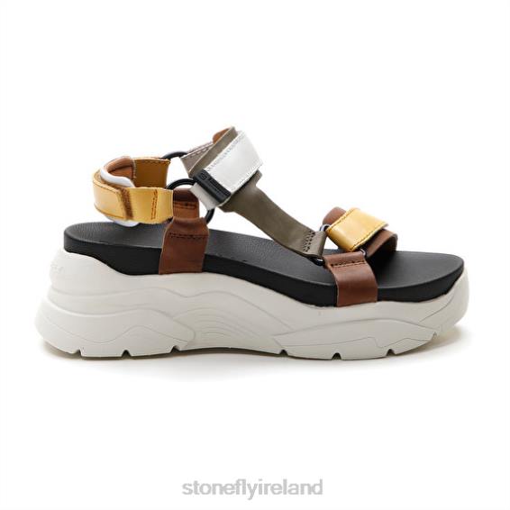 B6RB178 FANTASY 3 CALF LTH Yellow/Brown/Green/White Stonefly Women Sandals