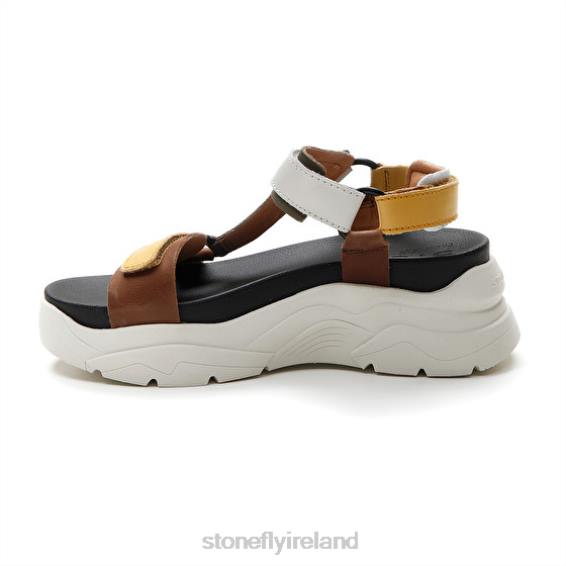 B6RB178 FANTASY 3 CALF LTH Yellow/Brown/Green/White Stonefly Women Sandals