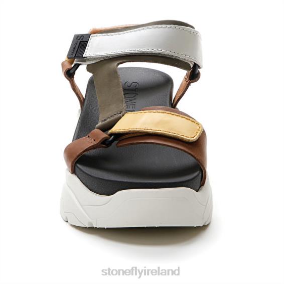 B6RB178 FANTASY 3 CALF LTH Yellow/Brown/Green/White Stonefly Women Sandals