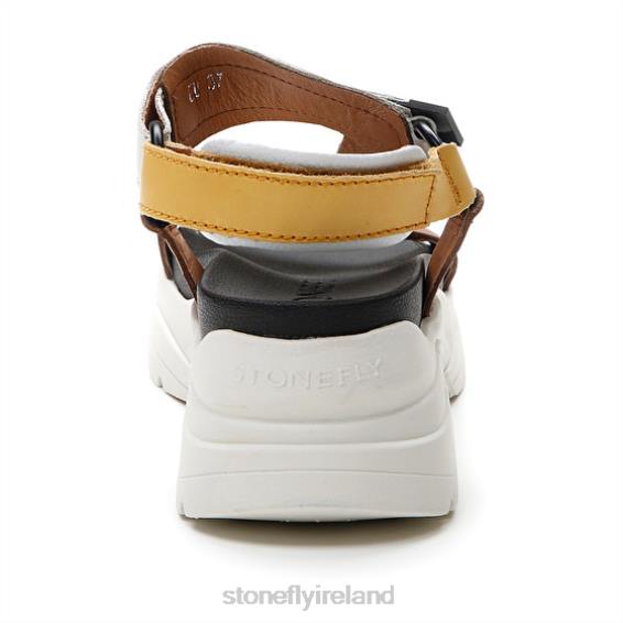 B6RB178 FANTASY 3 CALF LTH Yellow/Brown/Green/White Stonefly Women Sandals